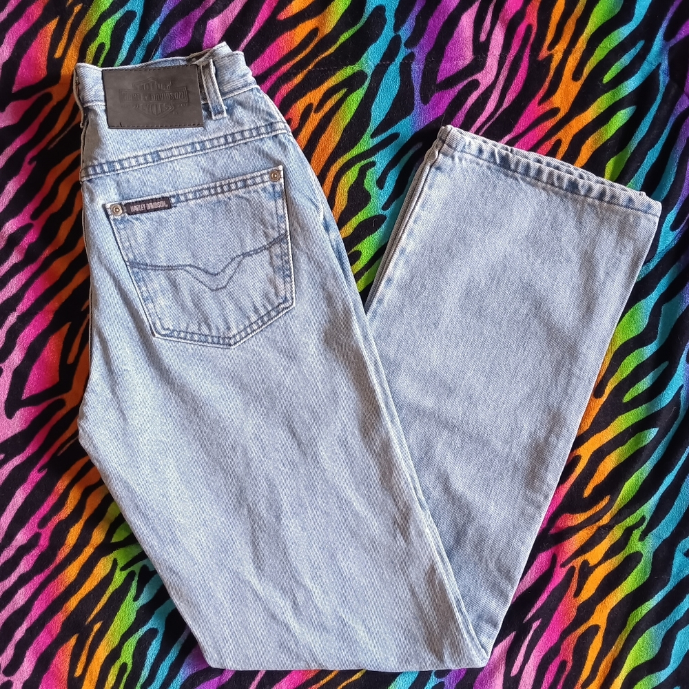🖤🧡 Vintage Y2K Harley Davidson Bootcut Jeans Light Wash 8 Long Denim Cotton